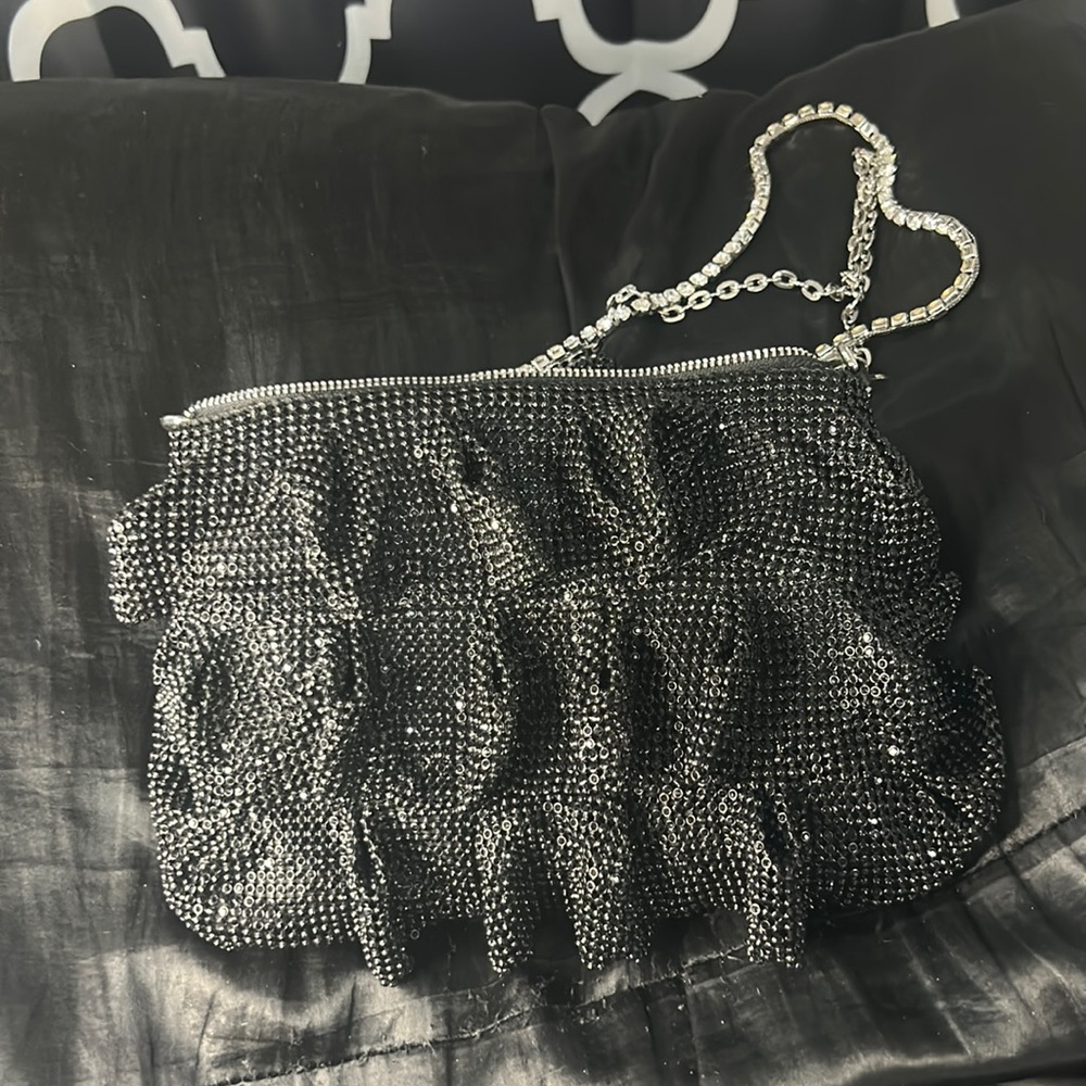 Zara ruffles sparkly formal bag with chain